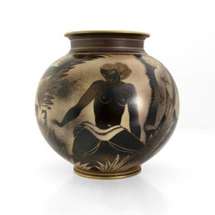 Gunnar Nylund "Flambe" Vase with Female Figures in Fauna, for ALP, 1930'S Sweden