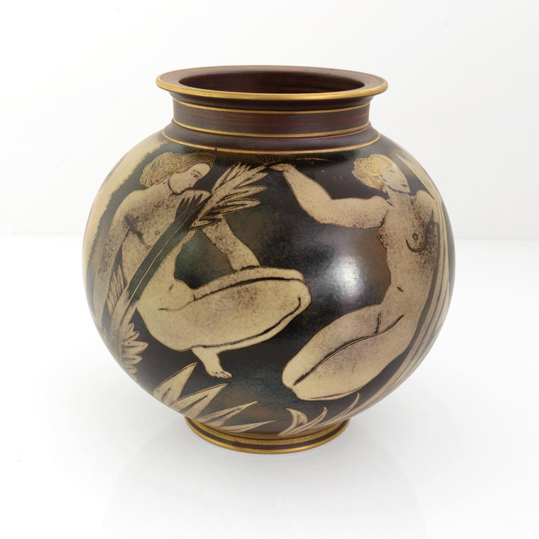 Gunnar Nylund "Flambe" Vase with Female Figures in Fauna, for ALP, 1930'S  Sweden For Sale at 1stDibs