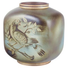 Gunnar Nylund for Alp, Lidköping. Hand-painted ceramic vase with exotic bird.