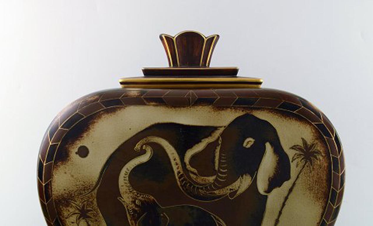 Mid-20th Century Gunnar Nylund for ALP Lidköping, Unique Handcrafted Art Deco Flambé Lidded Jar