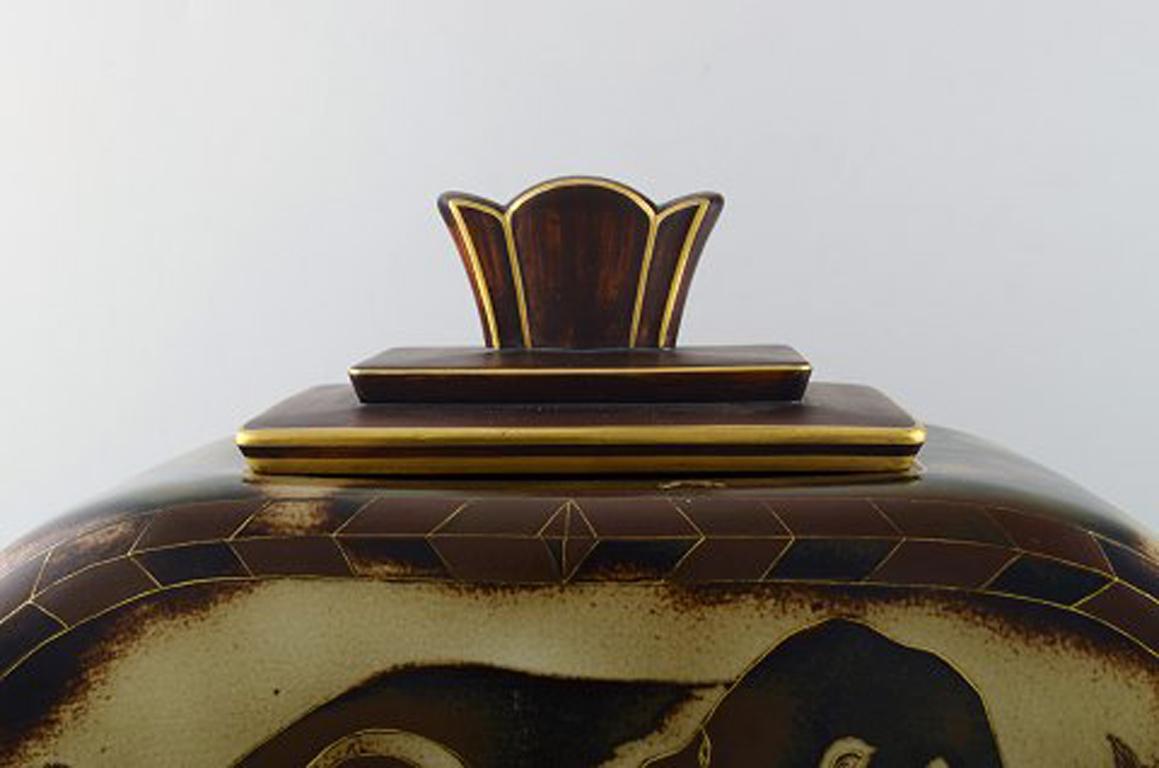 Gunnar Nylund for ALP Lidköping, Unique Handcrafted Art Deco Flambé Lidded Jar 1