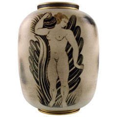 Gunnar Nylund for ALP Lidköping, Unique Handcrafted Art Deco Flambé Vase