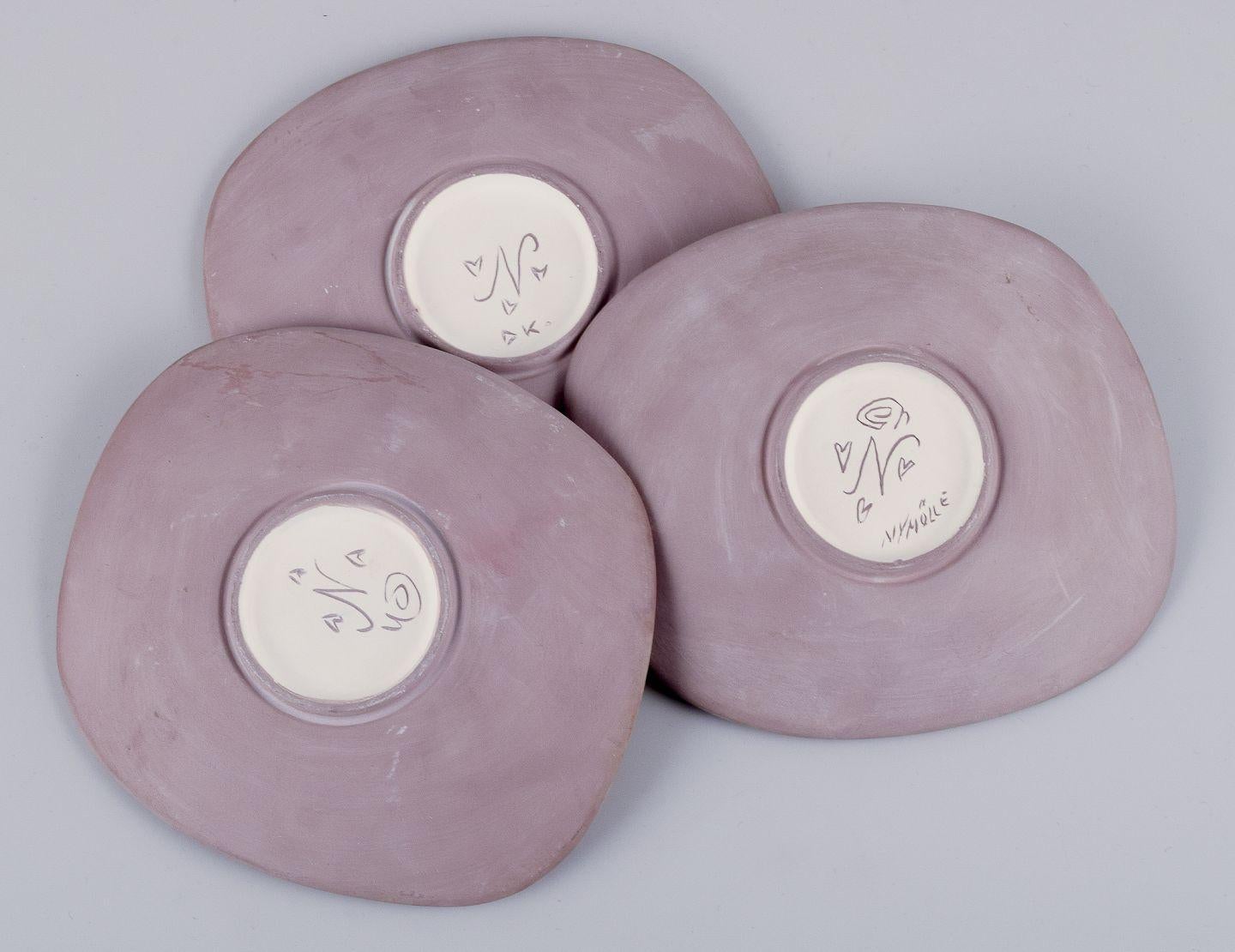 Gunnar Nylund for Nymølle, Denmark. Three unique bowls in terracotta. For Sale 1