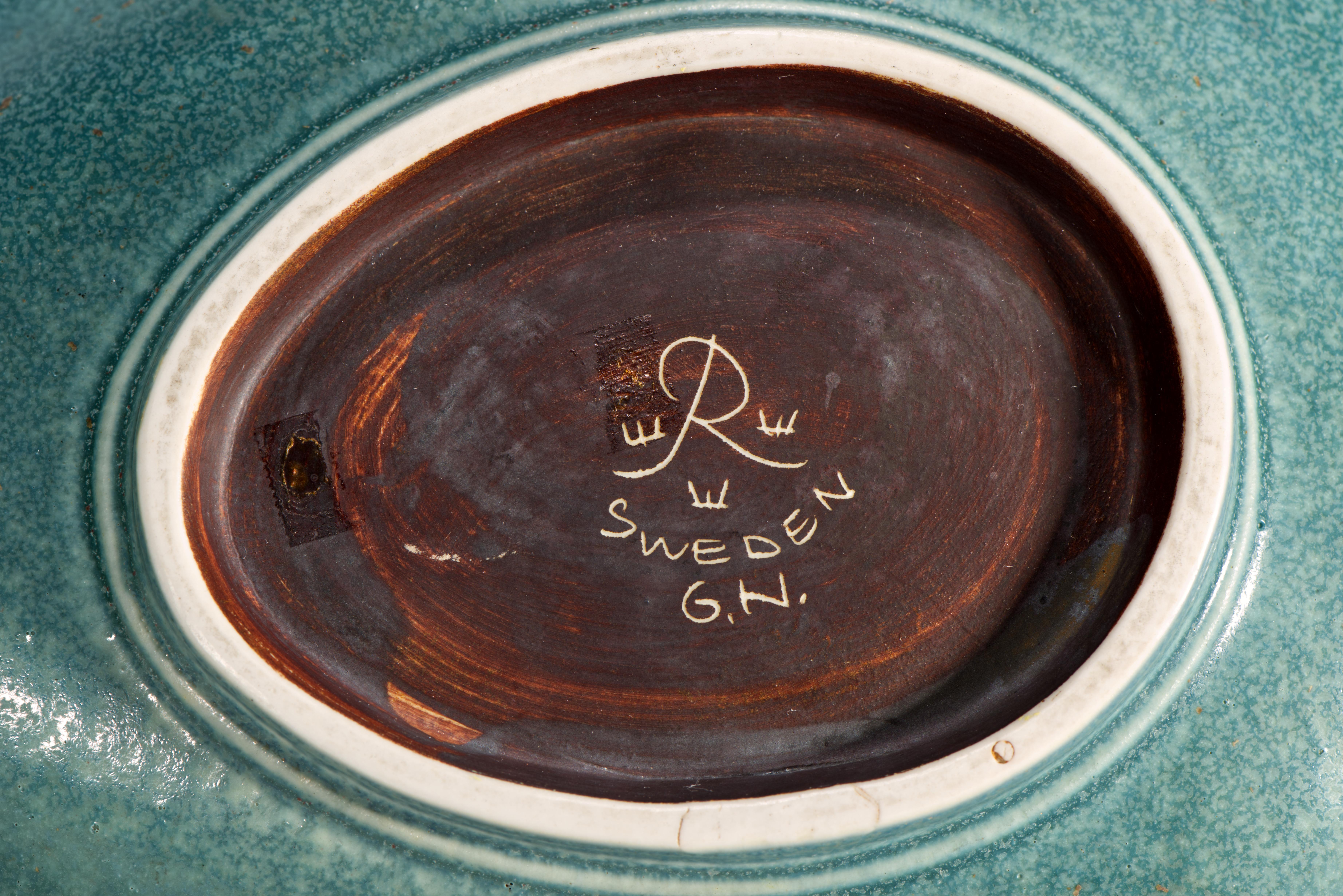 Gunnar Nylund für Rörstand Schweden Keramische Blattschale Tablett 1940-1956 im Zustand „Gut“ im Angebot in Clifton Springs, NY