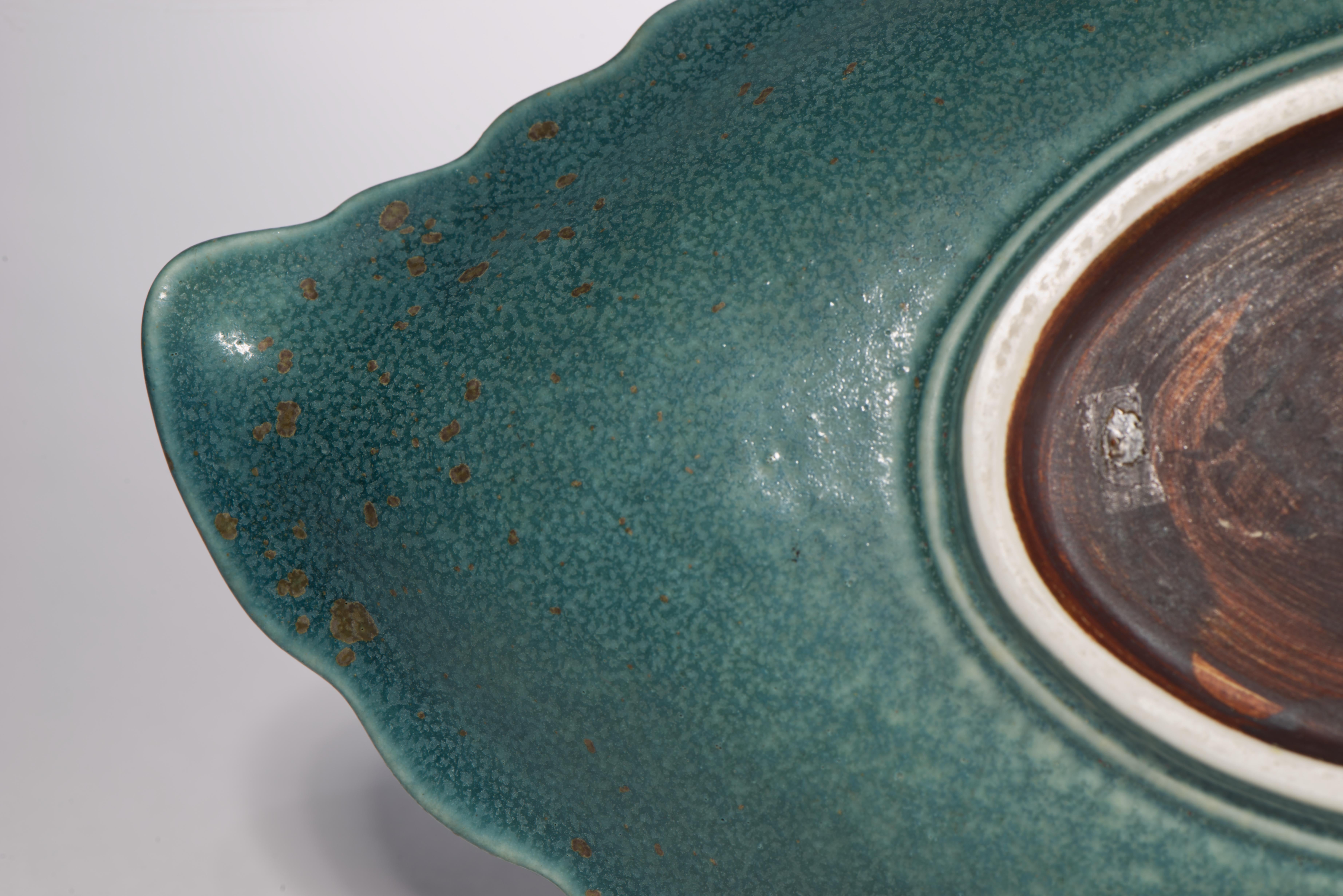 Gunnar Nylund für Rörstand Schweden Keramische Blattschale Tablett 1940-1956 im Angebot 1