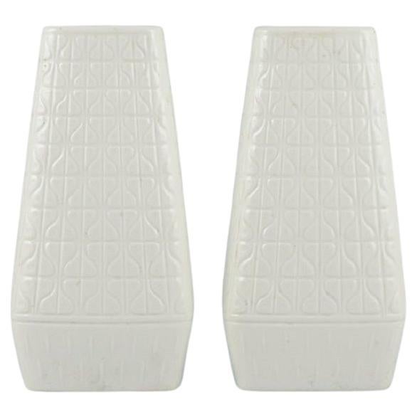 Gunnar Nylund for Rörstrand, a Pair of "Domino" Ceramic Vases in White Glaze For Sale