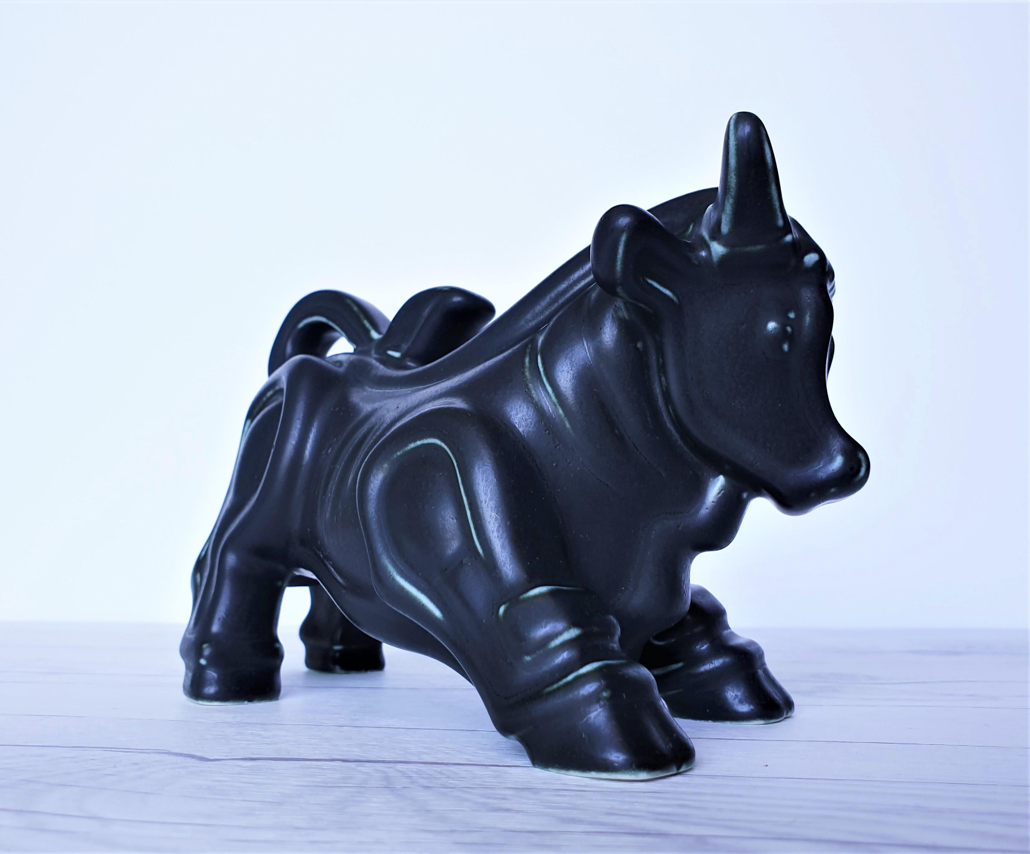 Gunnar Nylund for Rorstrand, 'Caolina' Glaze, Modernist Stoneware Bull Sculpture 1