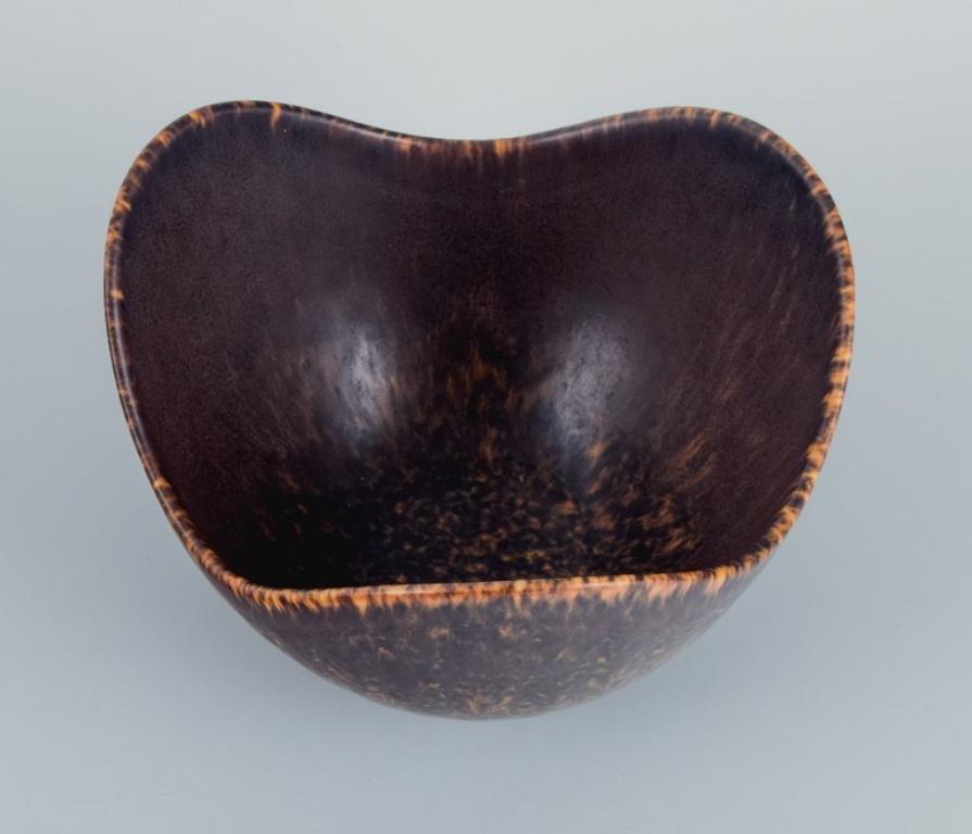 Scandinavian Modern Gunnar Nylund for Rörstrand. Ceramic bowl with dark brown and orange glaze For Sale