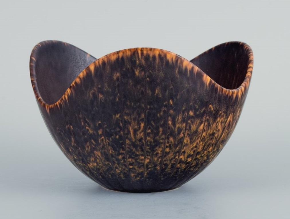 Swedish Gunnar Nylund for Rörstrand. Ceramic bowl with dark brown and orange glaze For Sale