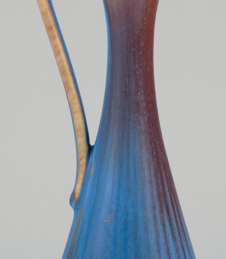 Gunnar Nylund for Rörstrand. Ceramic pitcher with blue and brown  glaze In Good Condition For Sale In Copenhagen, DK