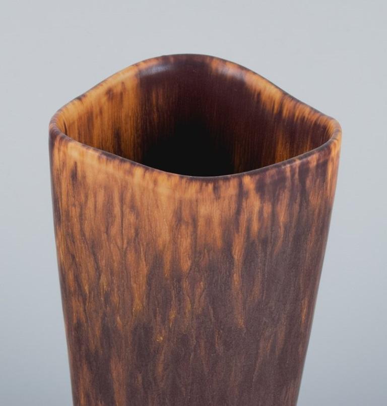 Swedish Gunnar Nylund for Rörstrand. Ceramic vase in mottled brown glaze. For Sale
