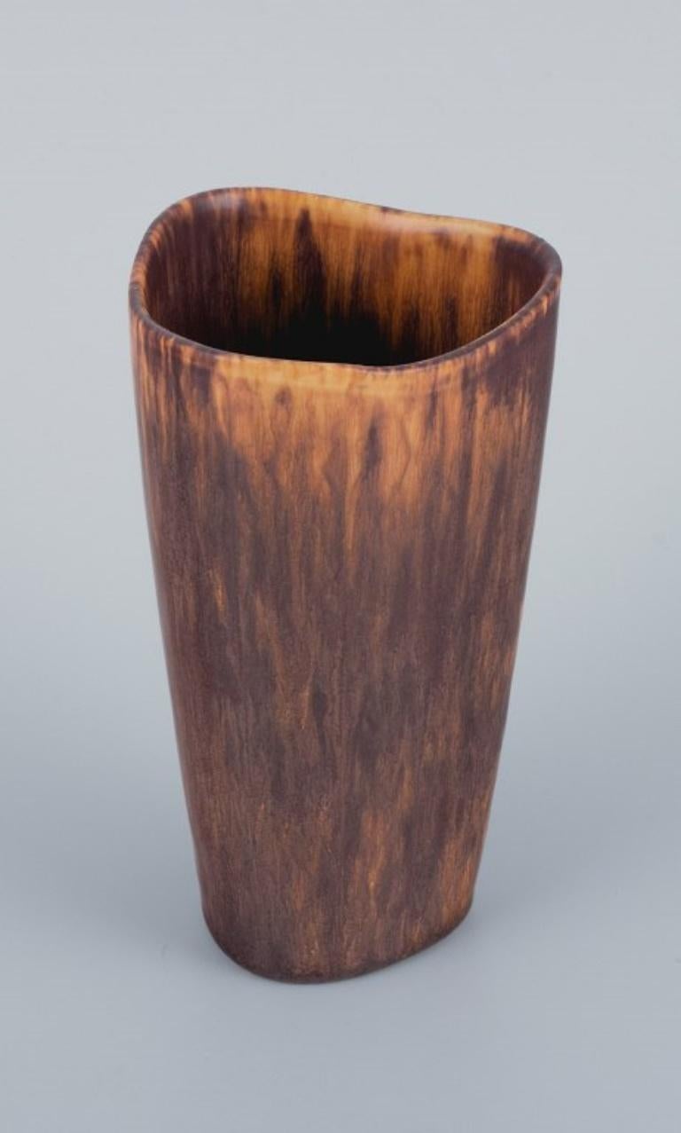 Glazed Gunnar Nylund for Rörstrand. Ceramic vase in mottled brown glaze. For Sale