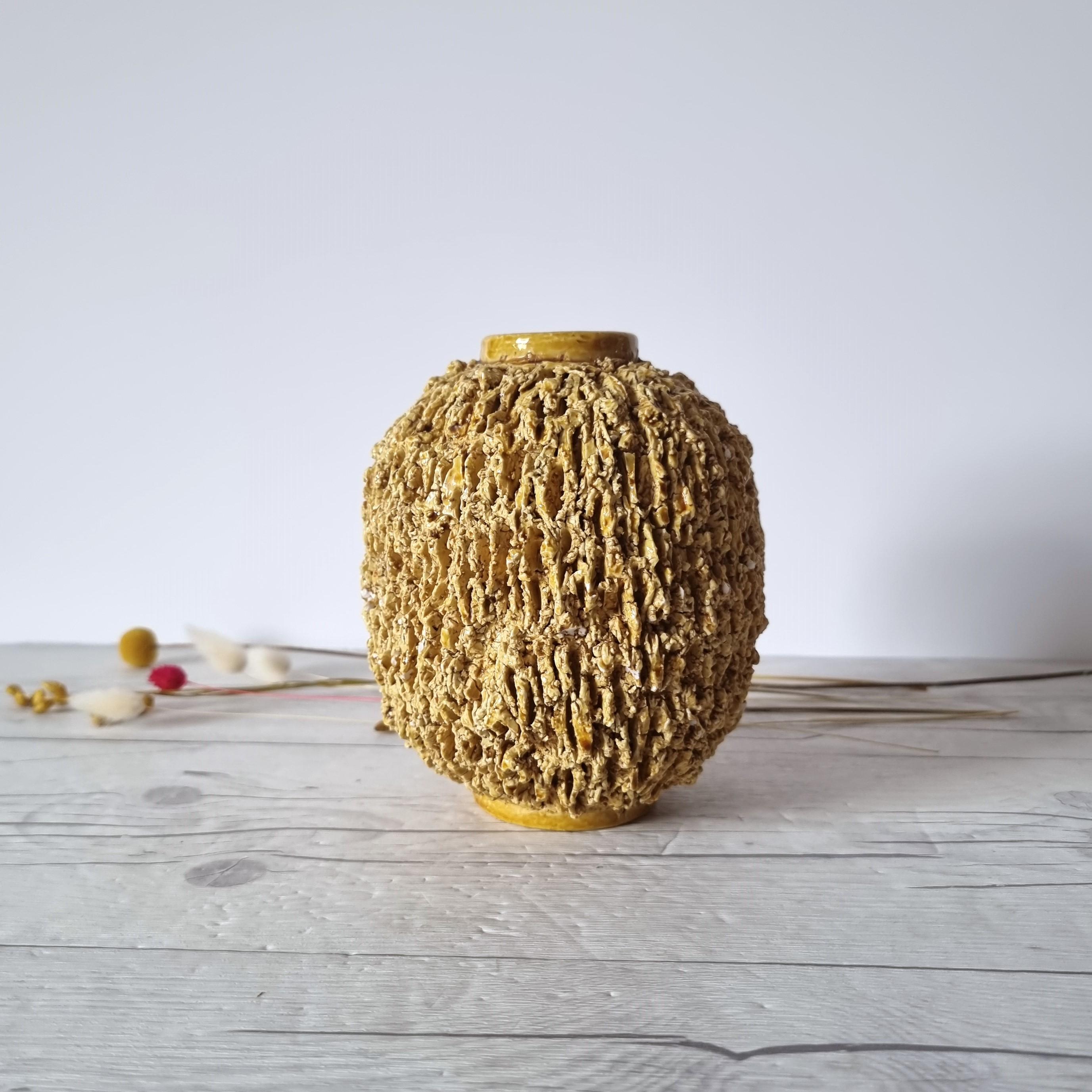 Gunnar Nylund for Rorstrand, Chamotte 'Hedgehog' Series, Sculpted Topaz Vase For Sale 2