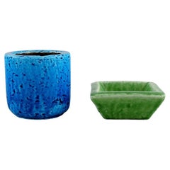 Gunnar Nylund for Rörstrand, Chamotte Vase and Bowl in Glazed Stoneware