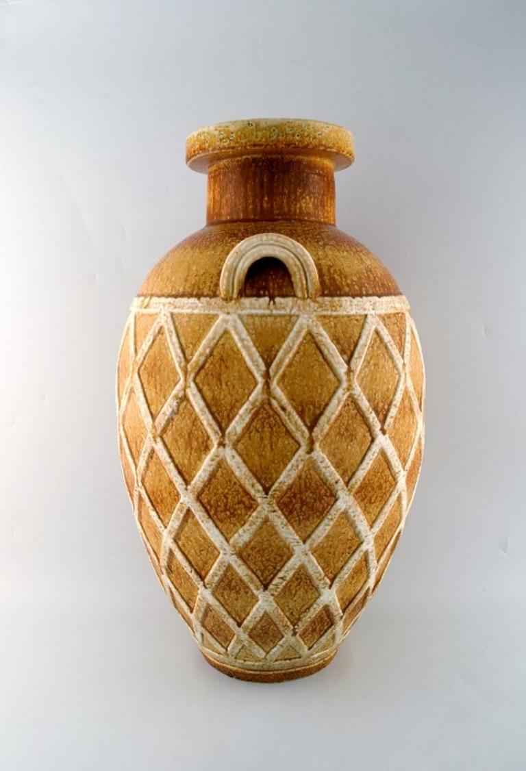 Glazed Gunnar Nylund for Rörstrand. Colossal unique floor vase with geometric pattern For Sale