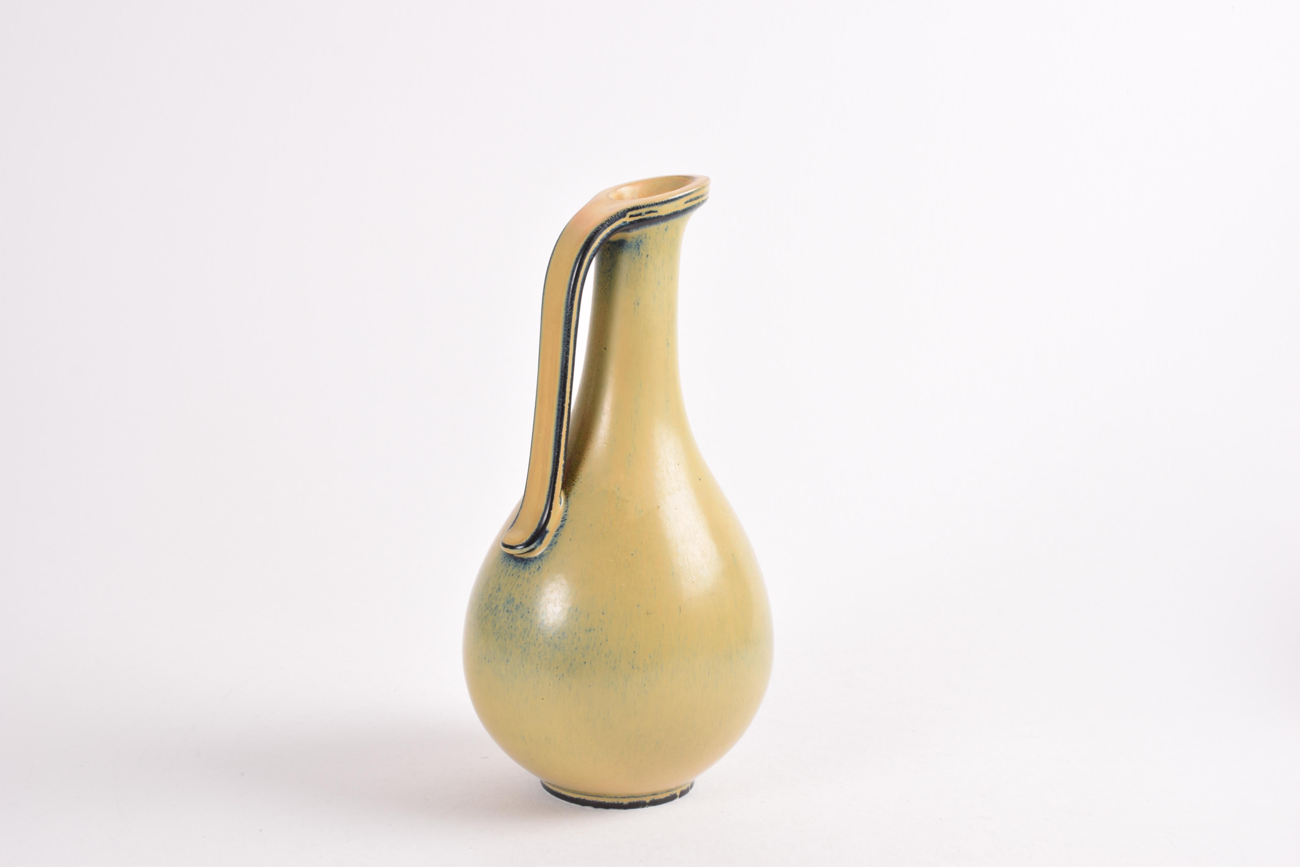 Swedish Gunnar Nylund for Rörstrand Handled Vase Yellow Glaze, Scandinavian Mid-Century For Sale