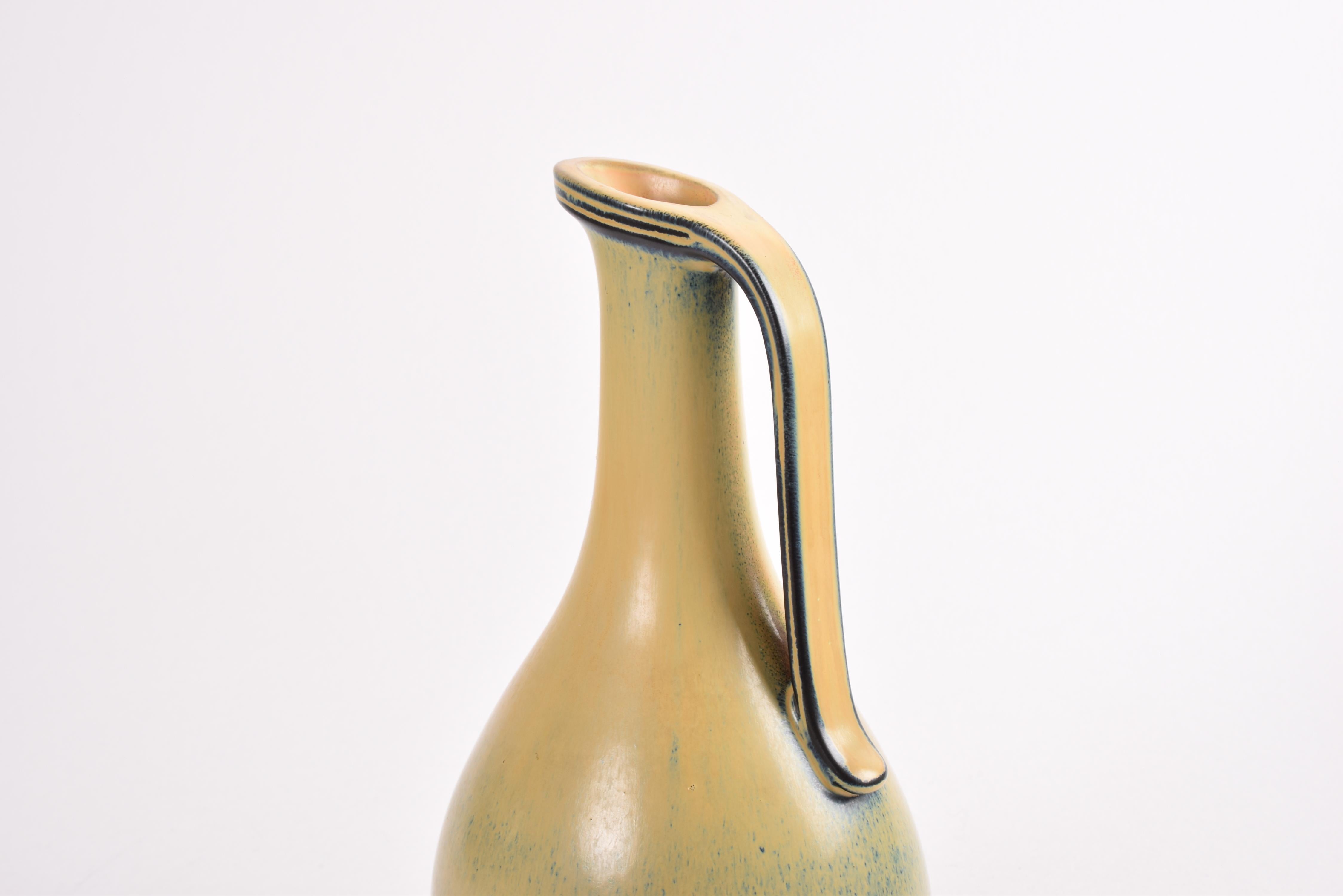 Ceramic Gunnar Nylund for Rörstrand Handled Vase Yellow Glaze, Scandinavian Mid-Century For Sale