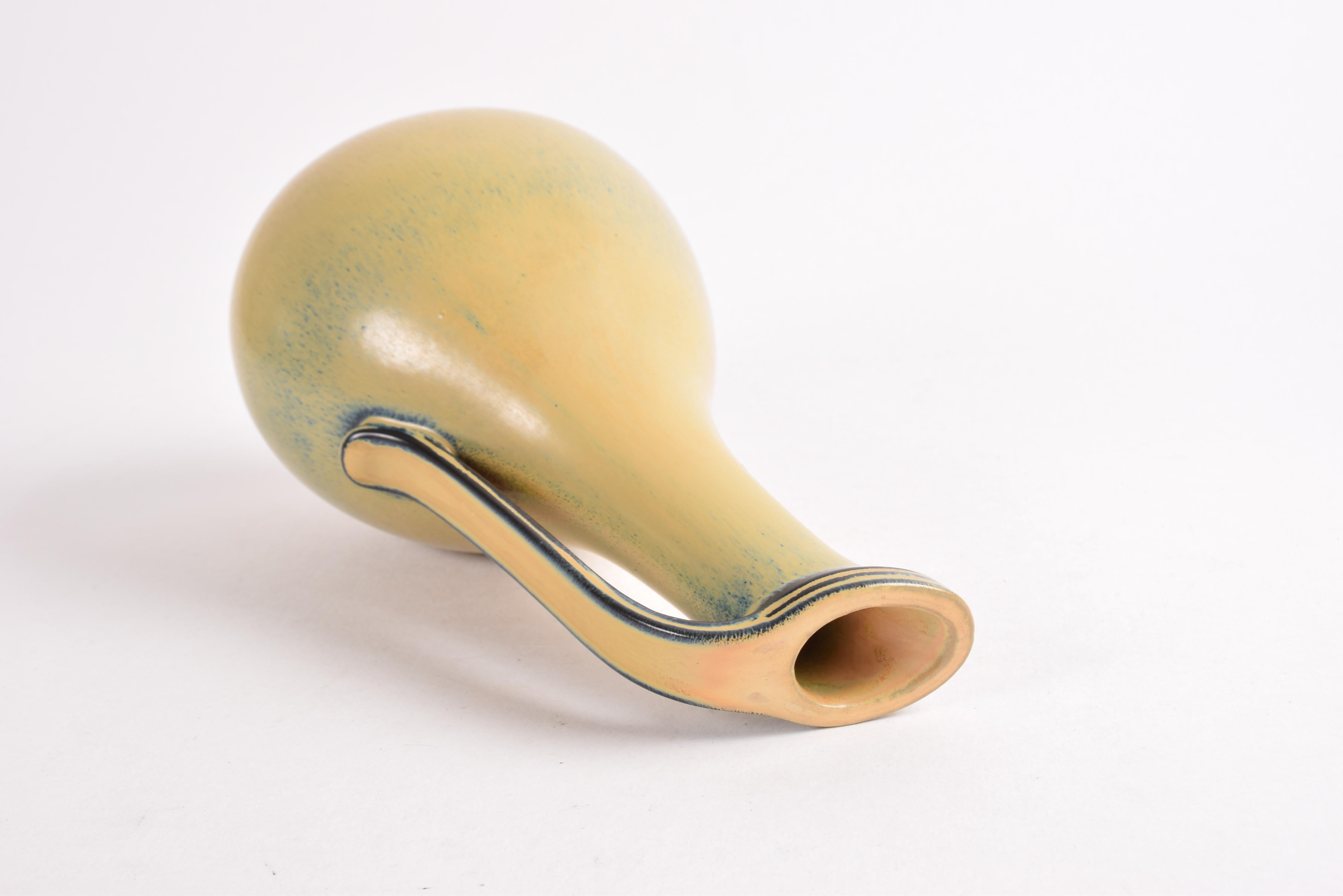 Gunnar Nylund for Rörstrand Handled Vase Yellow Glaze, Scandinavian Mid-Century For Sale 1