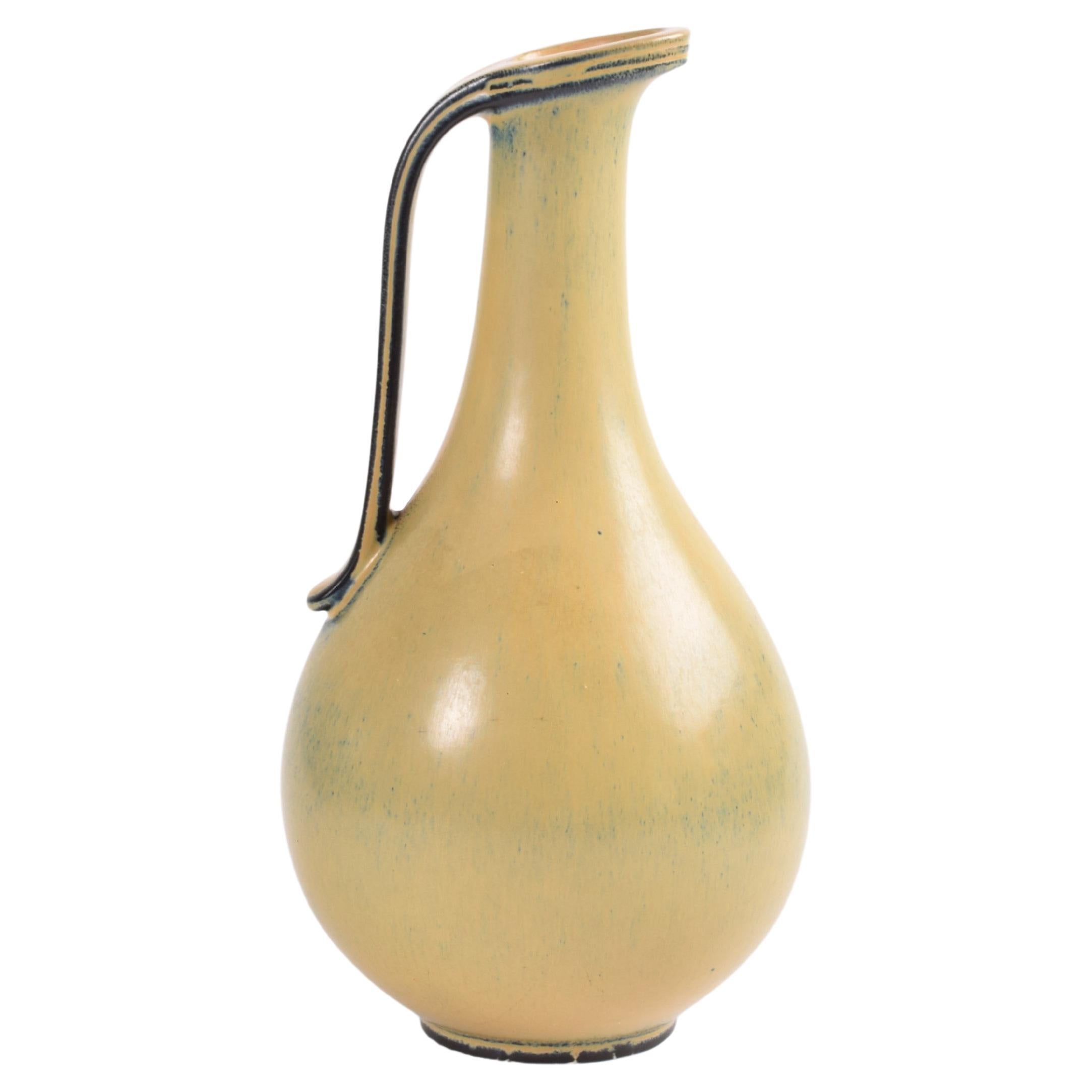 Gunnar Nylund for Rörstrand Handled Vase Yellow Glaze, Scandinavian Mid-Century For Sale