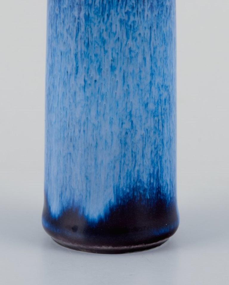 Swedish Gunnar Nylund for Rörstrand. Miniature ceramic vase with blue glaze. For Sale