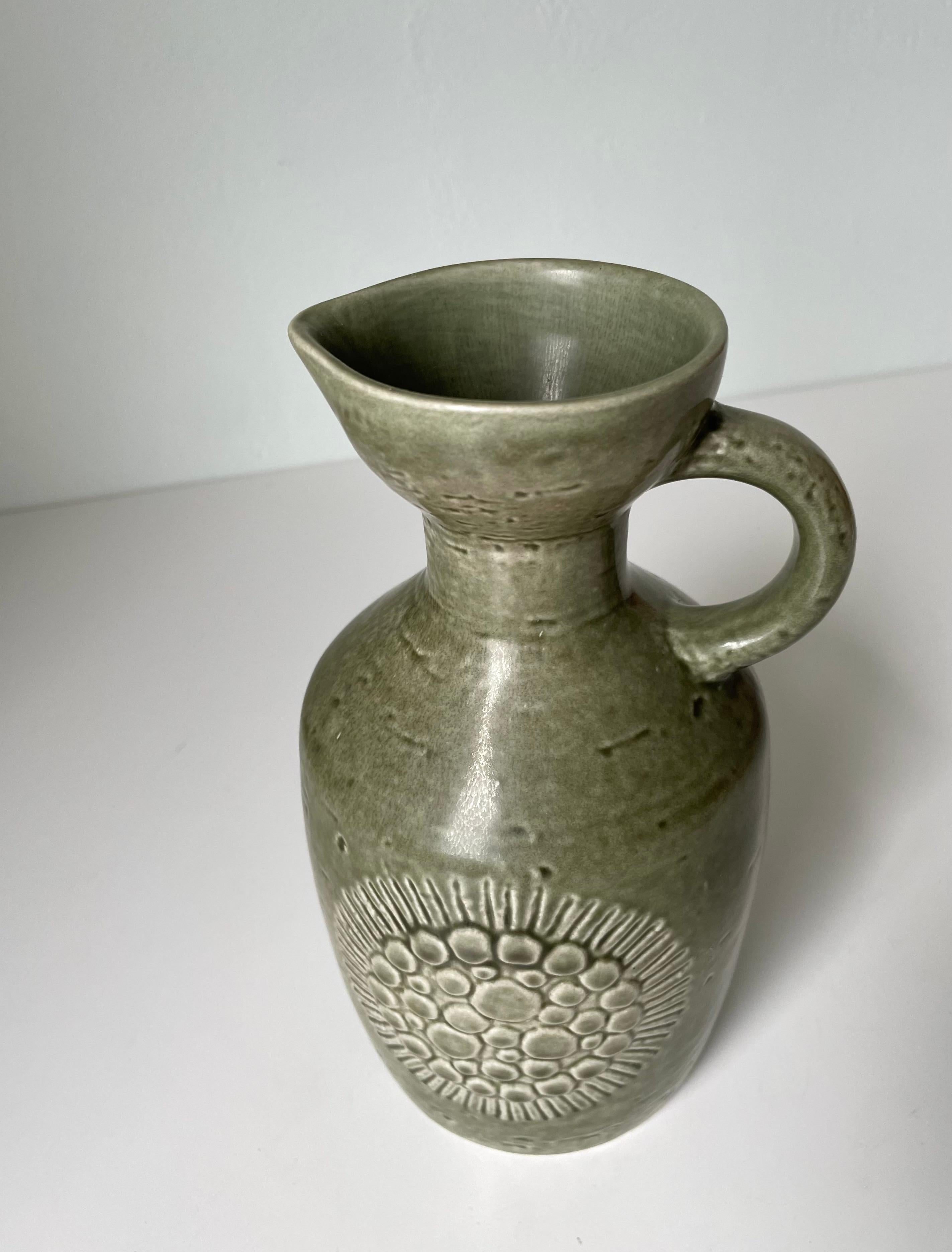 Hand-Carved Gunnar Nylund for Rörstrand Olive Green Zenit Vase, 1960s For Sale