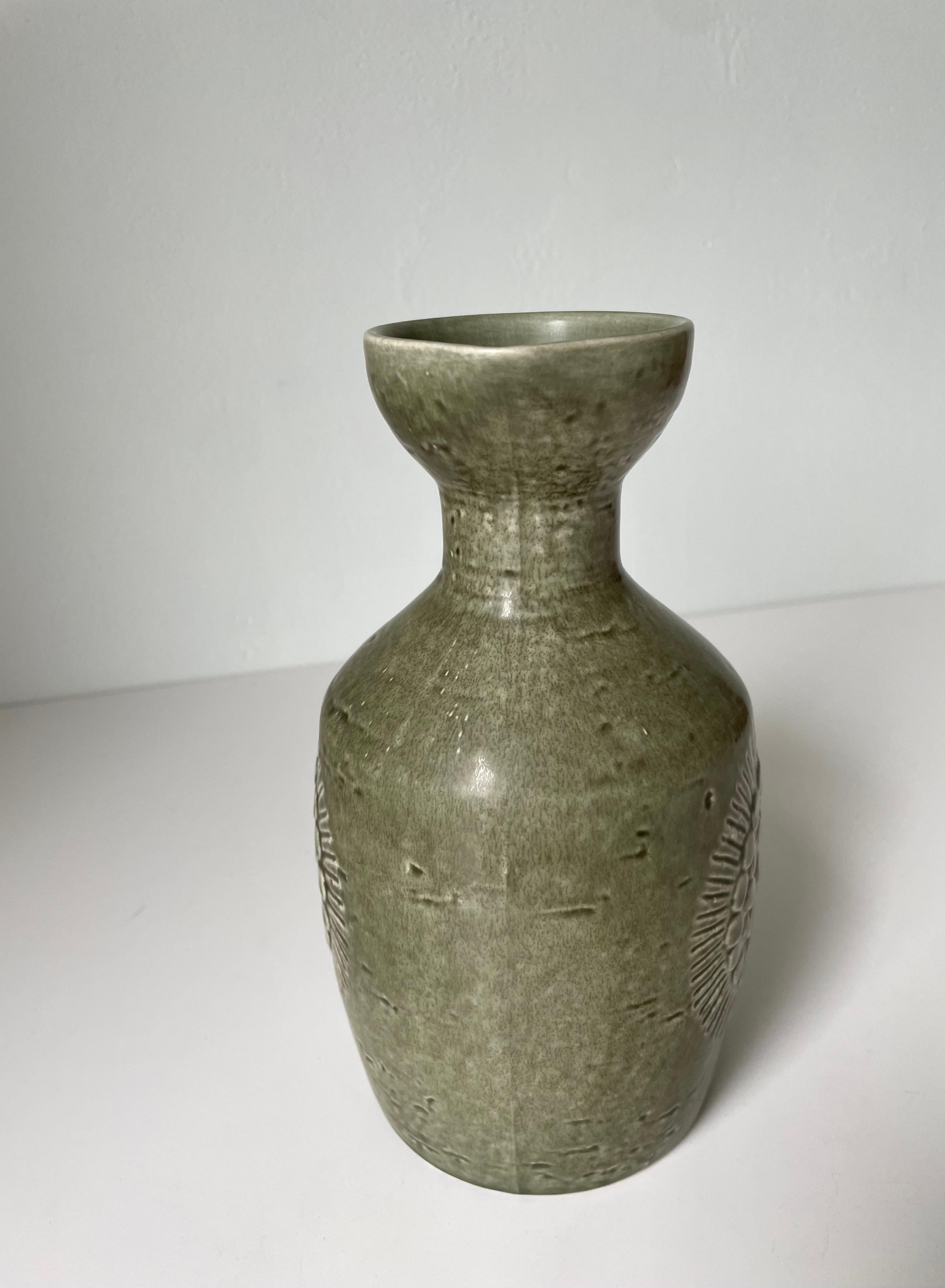 Ceramic Gunnar Nylund for Rörstrand Olive Green Zenit Vase, 1960s For Sale