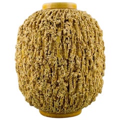 Gunnar Nylund for Rörstrand / Rorstrand, "Chamotte" Vase in Mustard Yellow Glaze