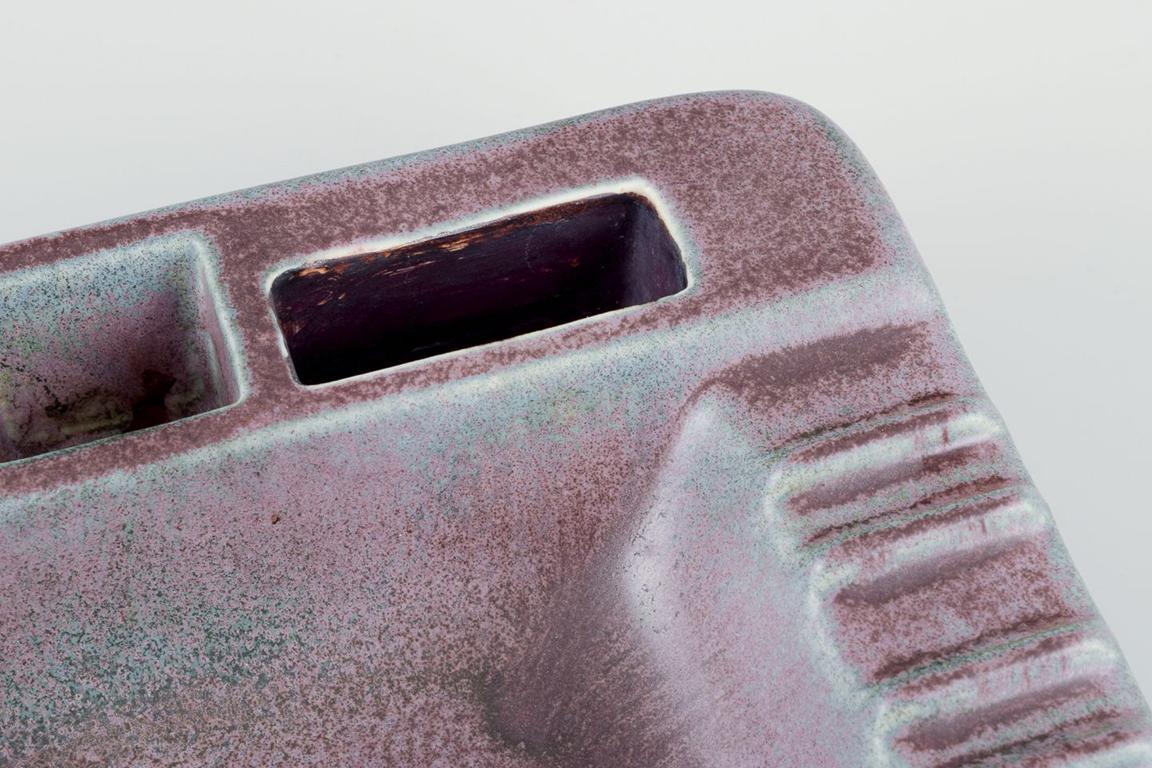 Glazed Gunnar Nylund for Rörstrand. Square ceramic cigar ashtray. Approx. 1960's For Sale