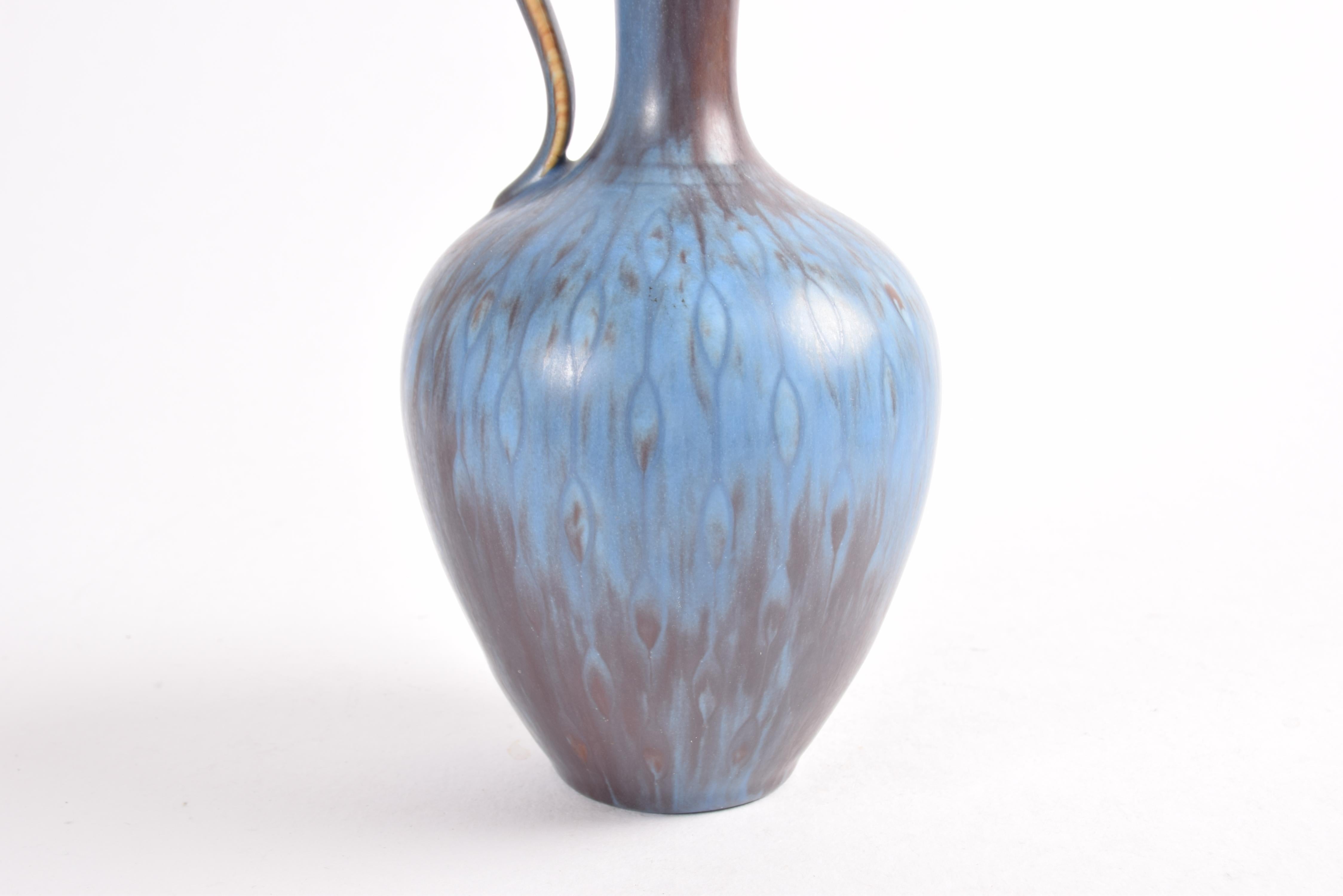 20th Century Gunnar Nylund for Rörstrand Sweden Handled Vase Blue Brown, Scandinavian 1950s For Sale