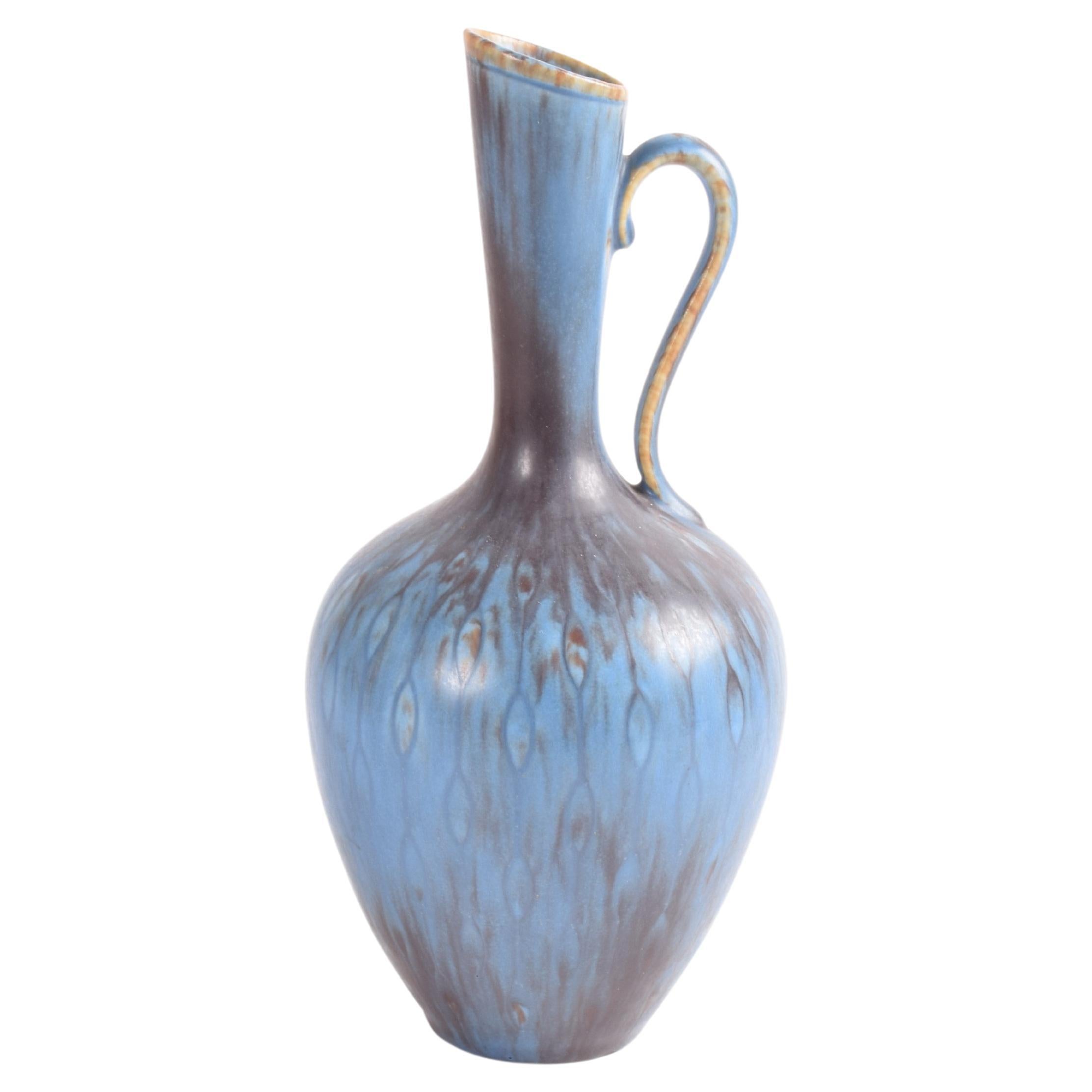 Gunnar Nylund for Rörstrand Sweden Handled Vase Blue Brown, Scandinavian 1950s For Sale