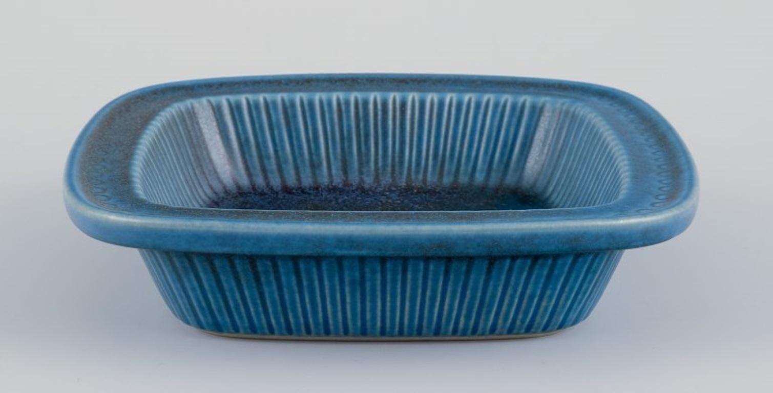Scandinavian Modern Gunnar Nylund for Rörstrand, Sweden. Low bowl with blue-toned glaze  For Sale