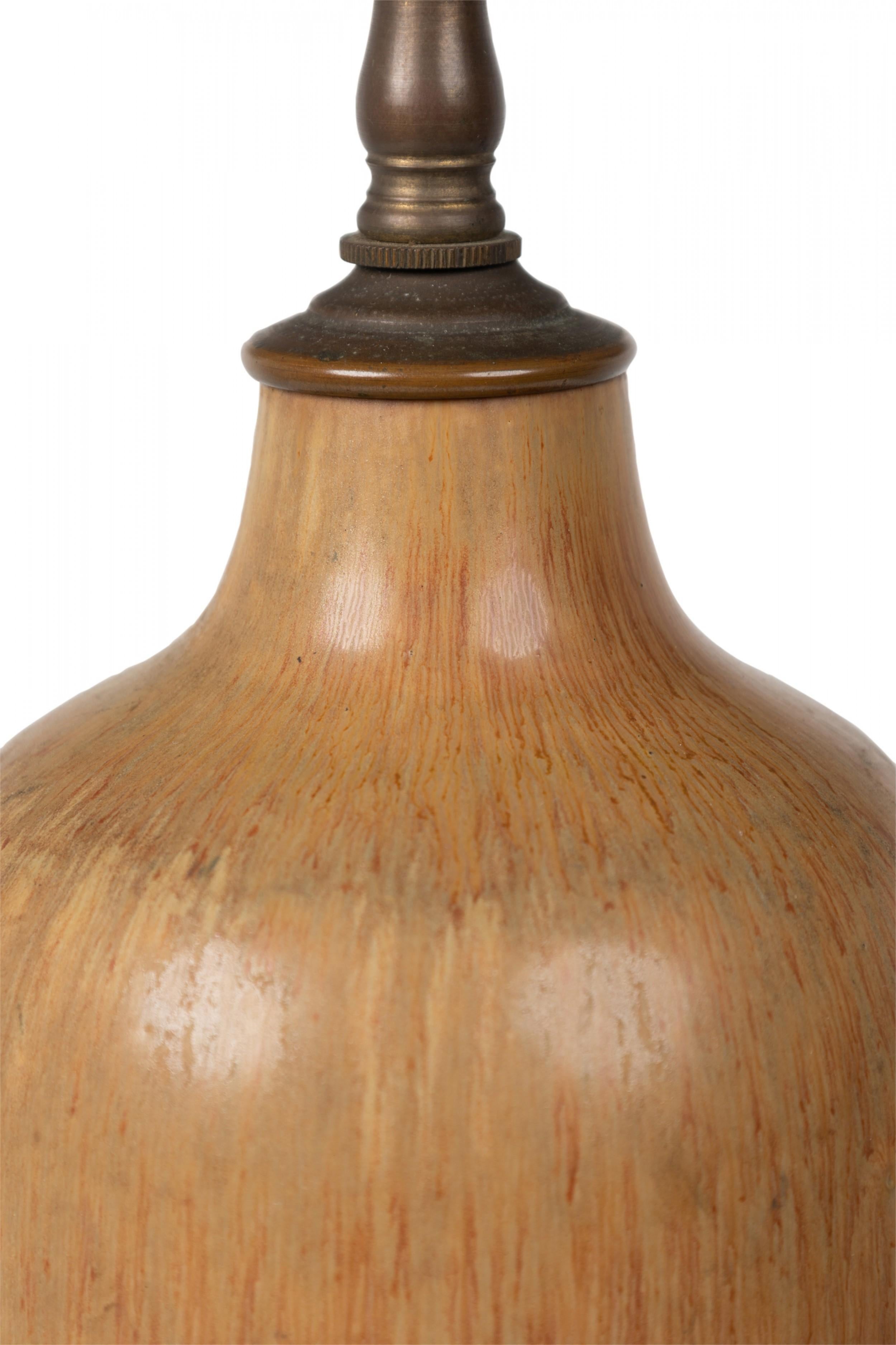 Gunnar Nylund for Rorstrand Swedish Ceramic Brown Hares Fur Glazed Table Lamp 1