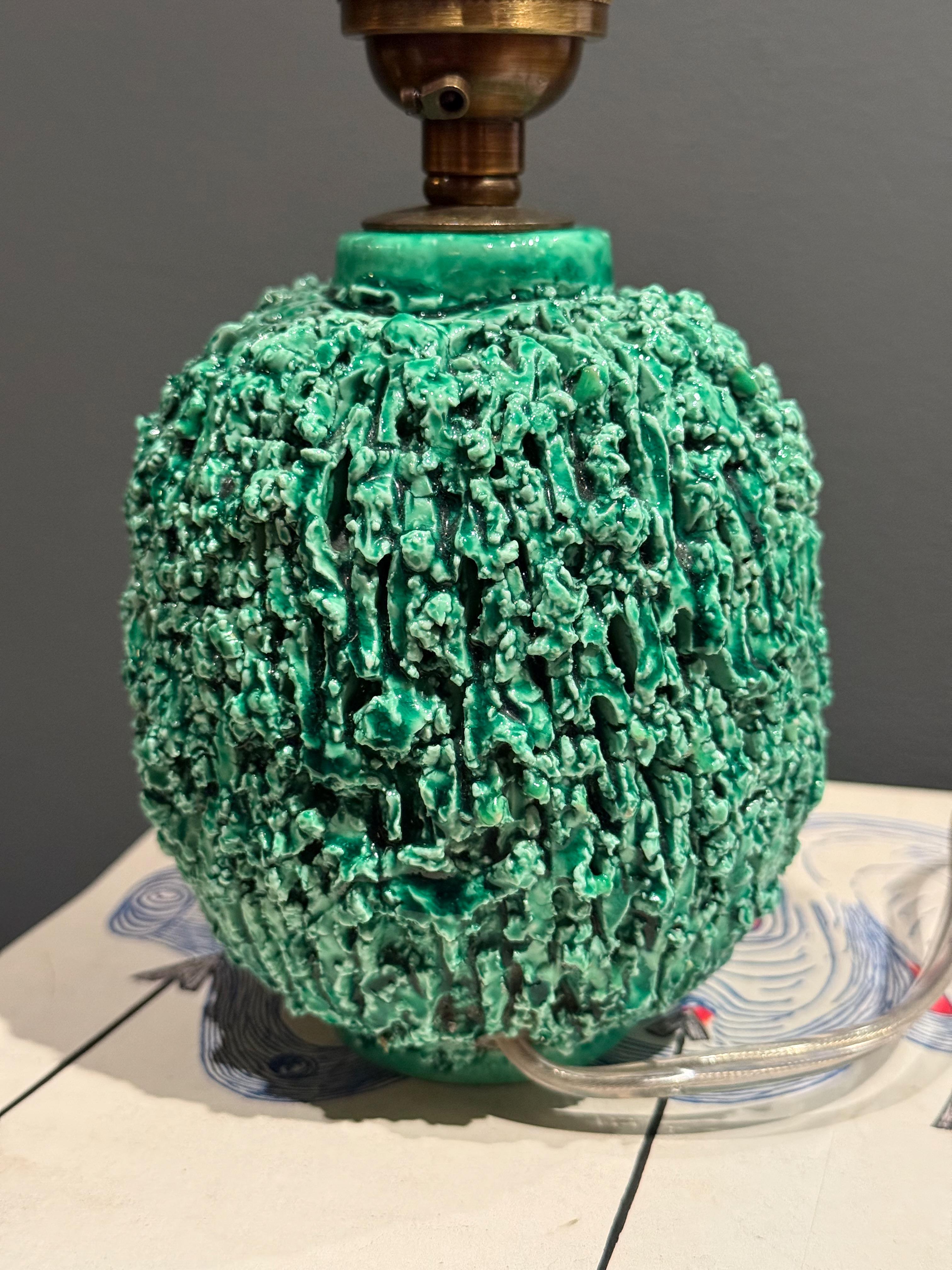 Gunnar Nylund Green Chamotte Stoneware Table Lamp. Rörstrand, 1950s. en vente 1