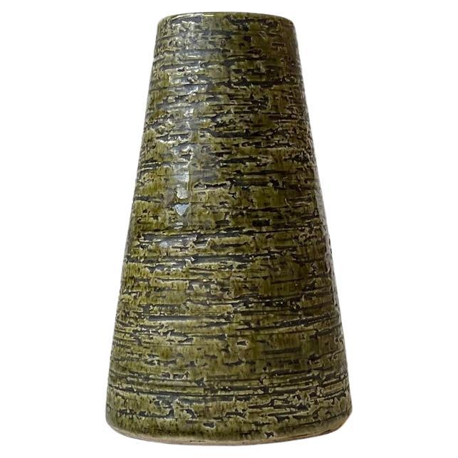 Gunnar Nylund Green Chamotte Vase in Stoneware, Sweden, 1960s For Sale