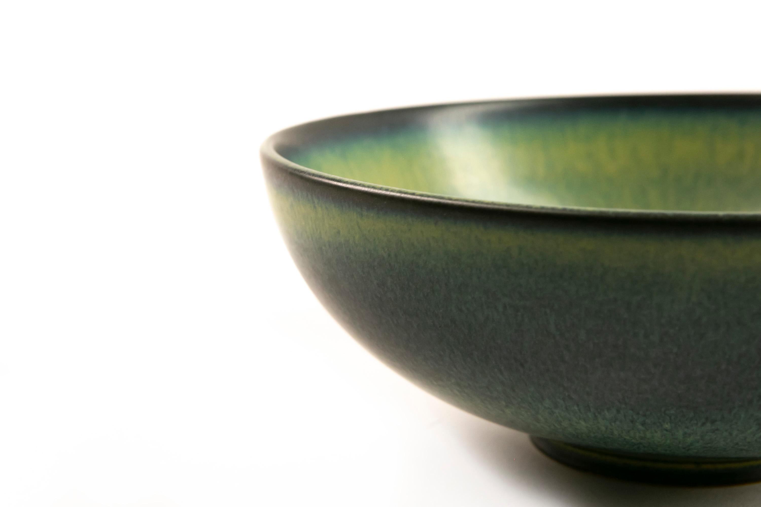 Gunnar Nylund Green Hares Fur Glazed Stoneware Bowl Signed Rörstrand Sweden 1960 10