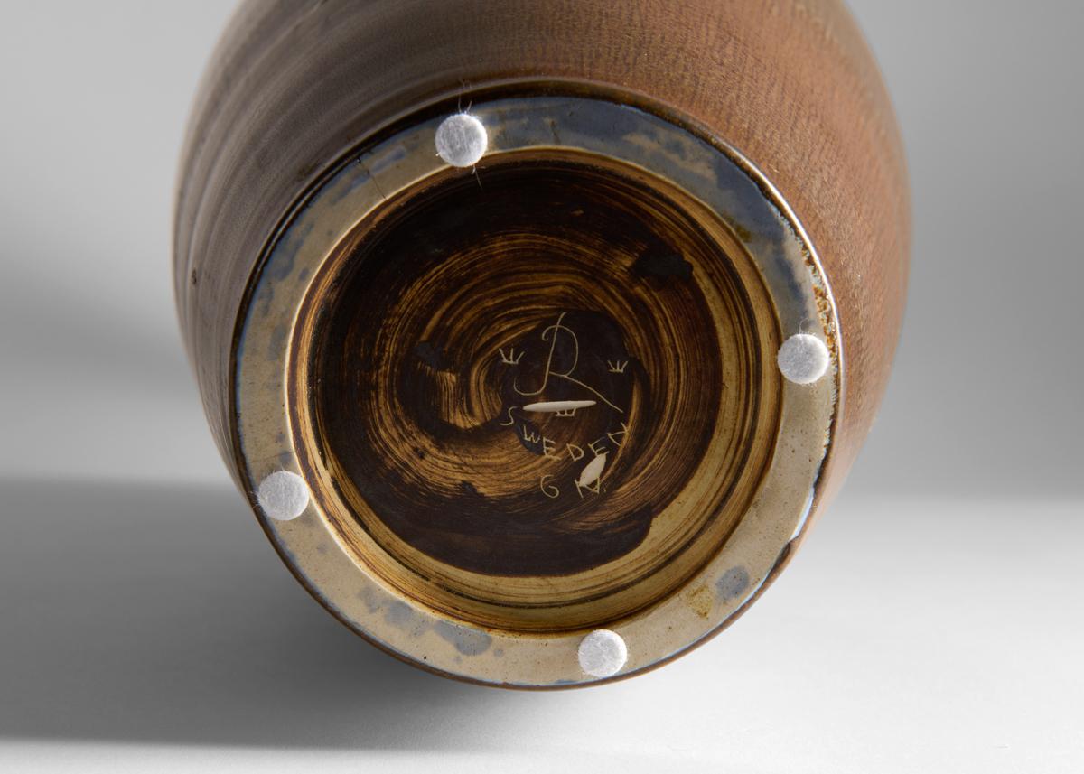 Svedese Gunnar Nylund, Grande vaso smaltato marrone, Svezia, anni '60 in vendita