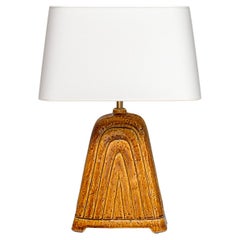 Gunnar Nylund Mustard Yellow 'Chamotte' Table Lamp, Rörstrand, Sweden, 1950s