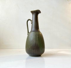 Gunnar Nylund Olive Green Ceramic Collier Jug Vase for Rörstrand, 1960s