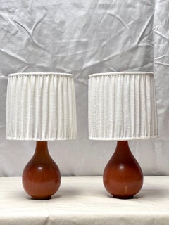 Gunnar Nylund Pair Ceramics Table Lamps, Sweden 1940 New Belgian Linen Shade