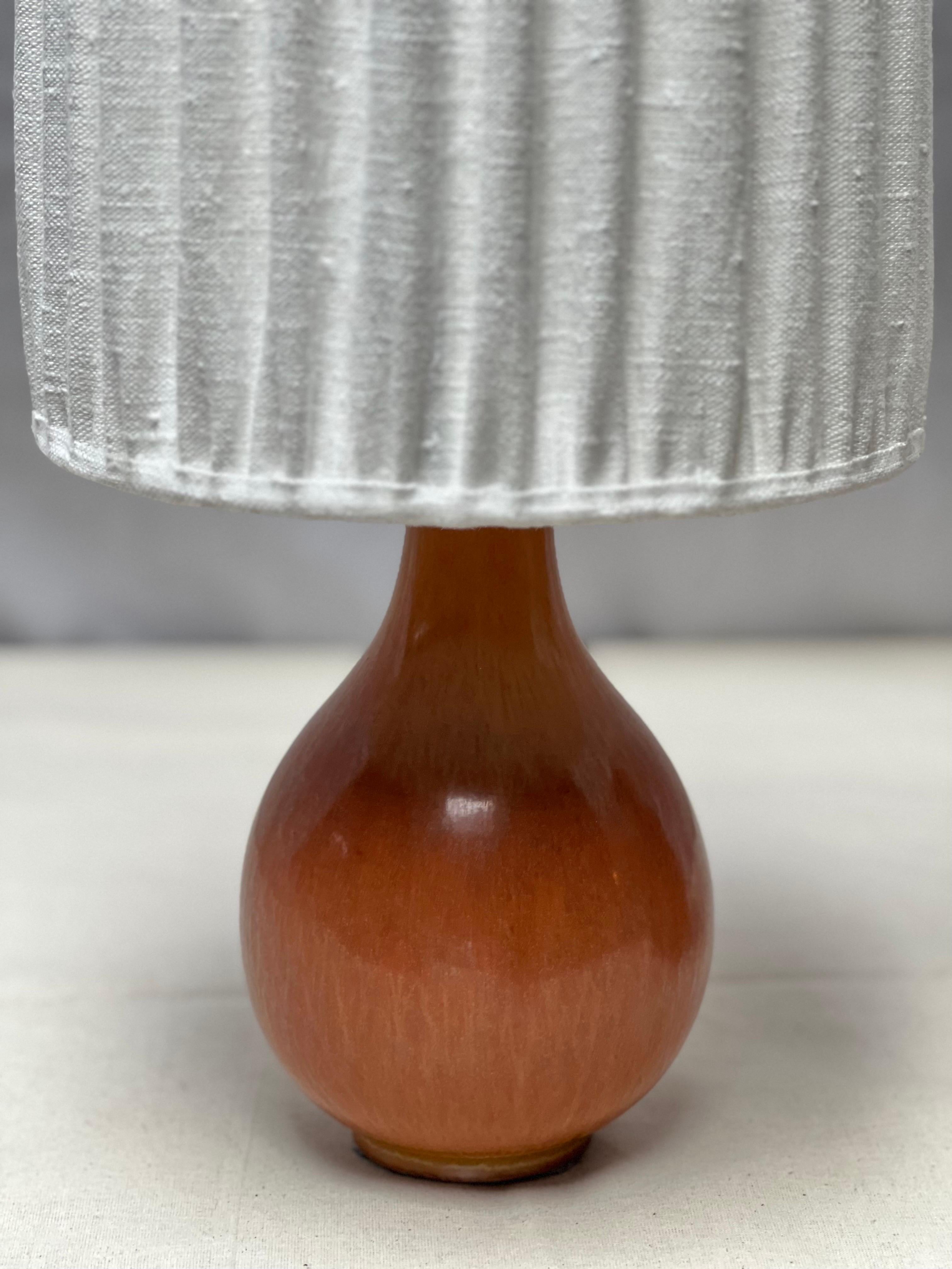 Scandinavian Modern Gunnar Nylund Pair Ceramics Table Lamps, Sweden 1940 New Belgian Linen Shade For Sale