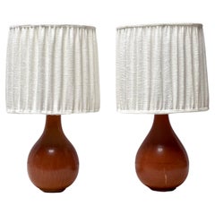Retro Gunnar Nylund Pair Ceramics Table Lamps, Sweden 1940 New Belgian Linen Shade