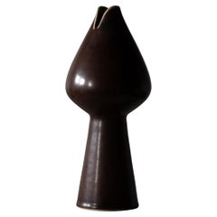 Gunnar Nylund, Rare Freeform Vase Brown Glazed Stoneware Rörstand, Sweden, 1950s