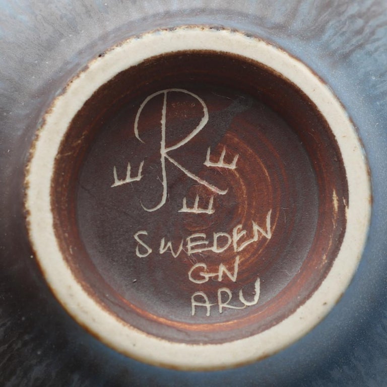 Gunnar Nylund Rörstrand Large Axk Bowl Blue an Ocher Hares Fur Glaze Sweden 1950 For Sale 13