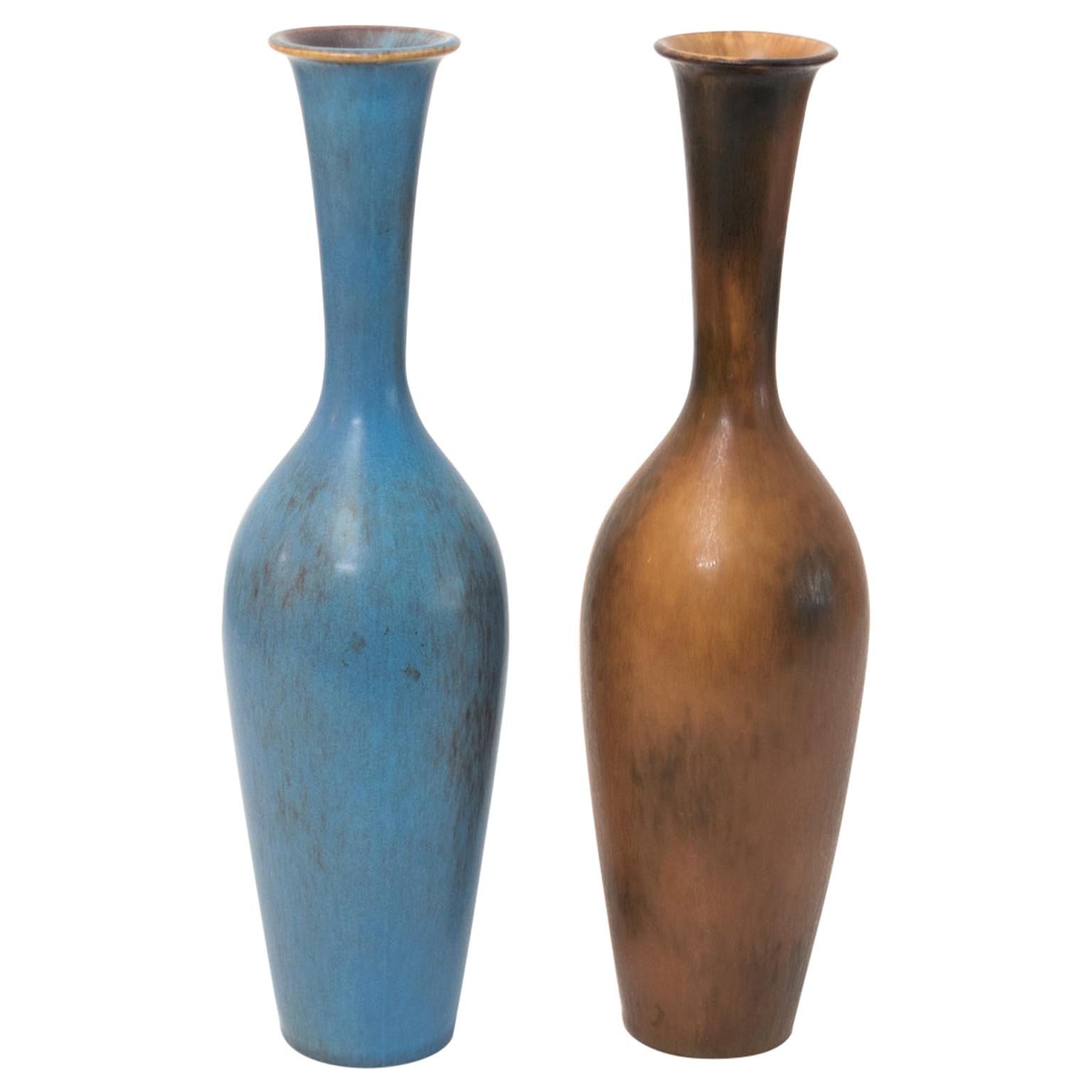 Gunnar Nylund, Rorstrand Scandinavian Modern Vases in Blue and Amber Glazes For Sale