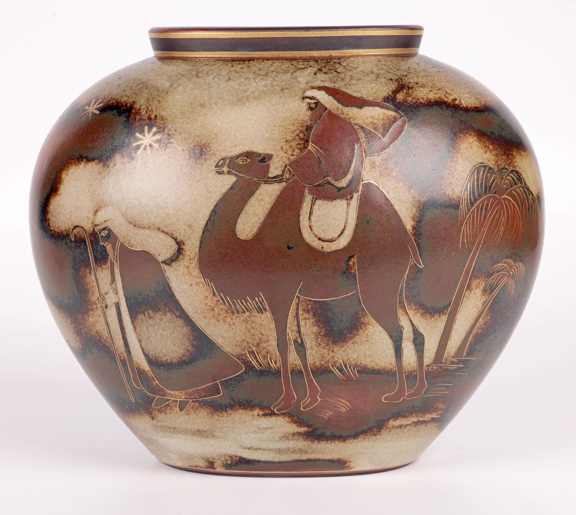 Hand-Painted Gunnar Nylund Rörstrand Unique Flambe Line Bedouin Vase For Sale