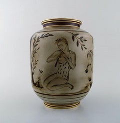 Gunnar Nylund, Rørstrand / ALP Lidköping, Unique Hand-Drawn Art Deco Flambé Vase