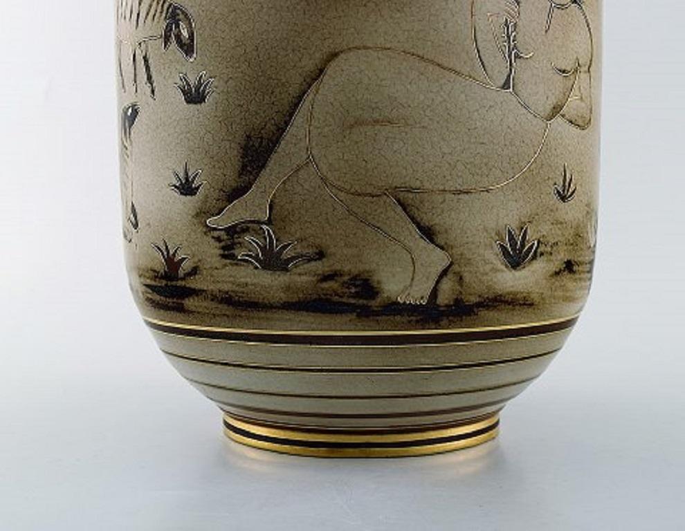 Mid-20th Century Gunnar Nylund, Rørstrand / ALP Lidköping, Unique Hand-Drawn Art Deco Flambé Vase