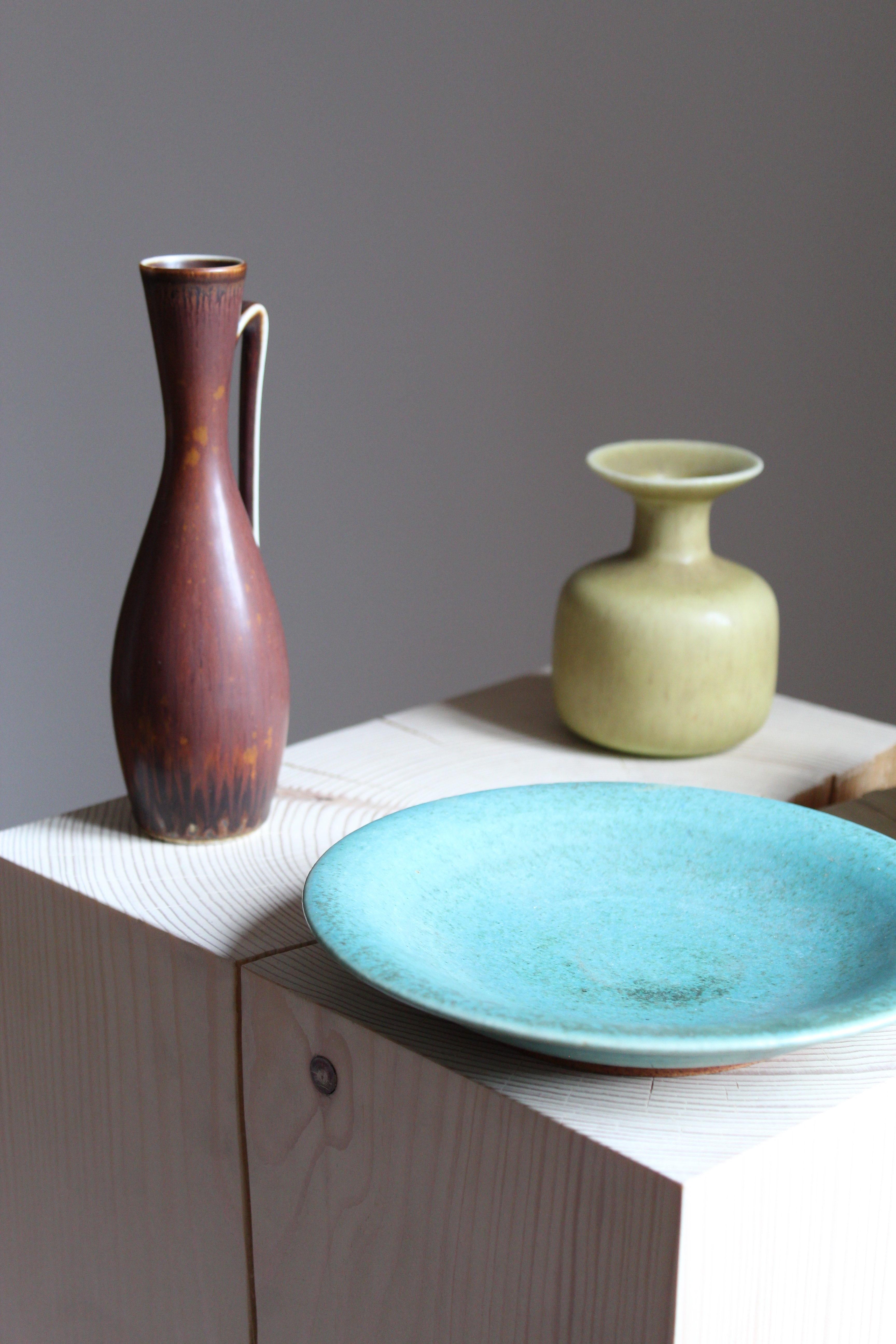 Mid-Century Modern Gunnar Nylund, Saxbo, Vase, Bowl, Dish, Pitcher, Glazed Stoneware, Sweden, 1950s