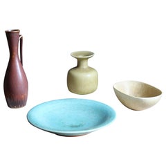 Vintage Gunnar Nylund, Saxbo, Vase, Bowl, Dish, Pitcher, Glazed Stoneware, Sweden, 1950s