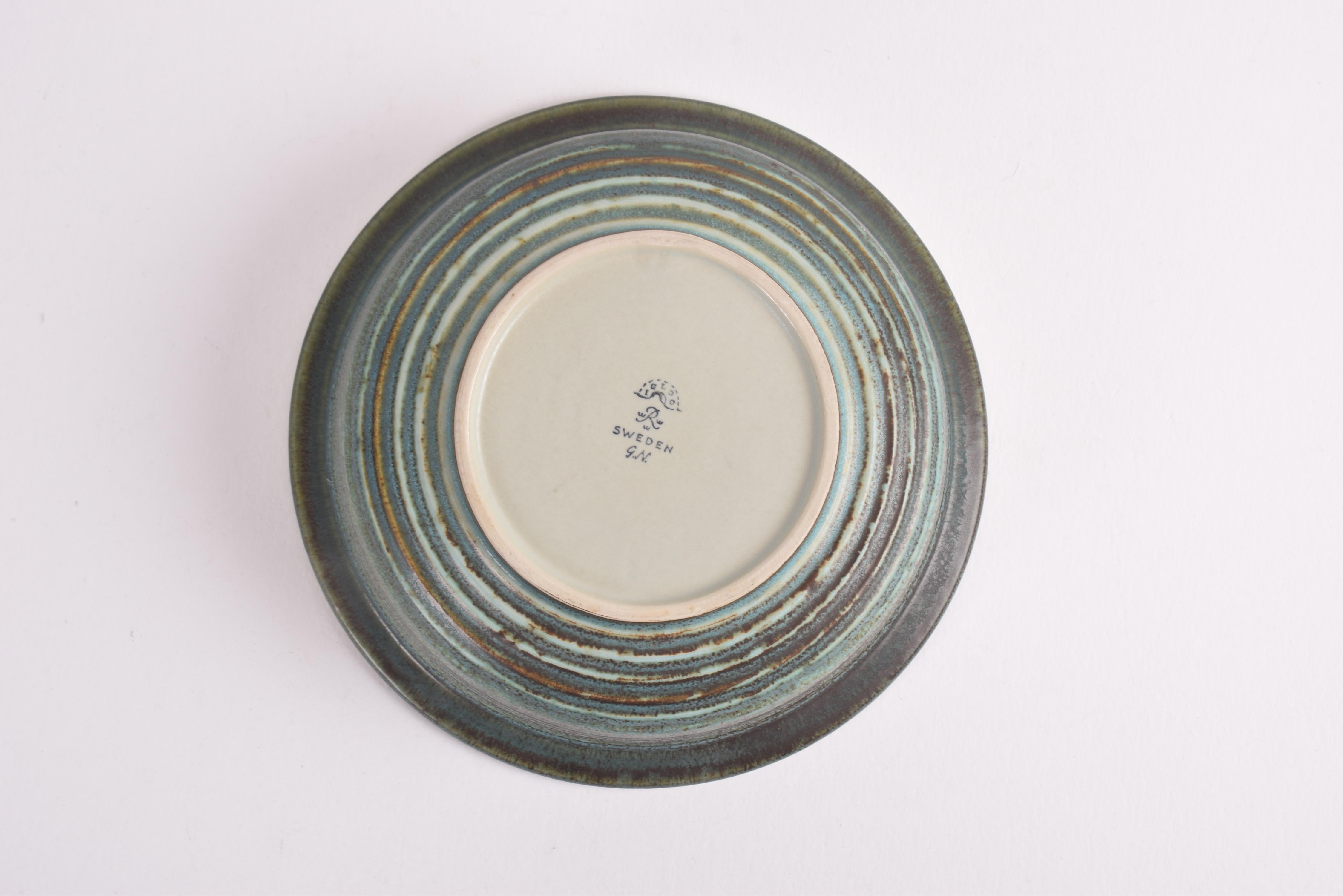 Gunnar Nylund Scandinavian Ceramic Bowl Green Stripes for Rörstrand Sweden 1960s For Sale 2